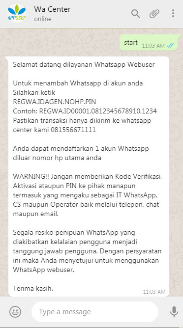 Registrasi whatsapp